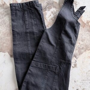 We The Free charcoal gray black denim overalls